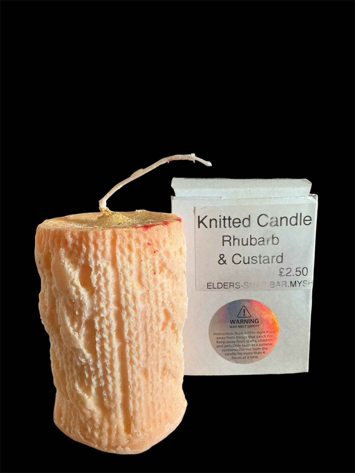 Knitted Candle - Rhubarb & Custard - Elders Snap Bar